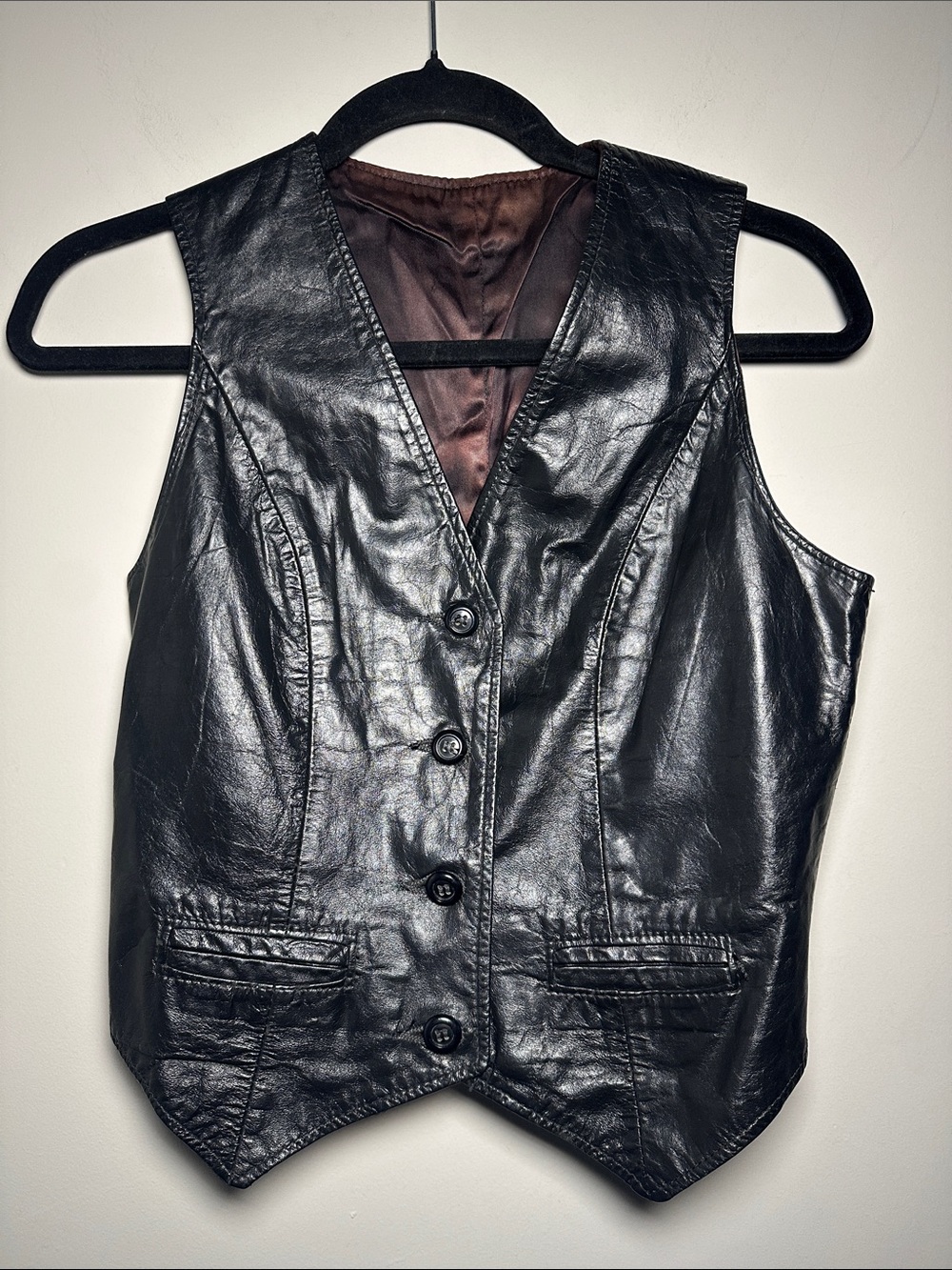 Ariat Leathers Lady Rider biker made in USA Black Leather Button-Front Vest